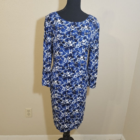 J. Crew Floral Shift Midi To Mini Dress Blue and White Pattern Size XL - Picture 3 of 6